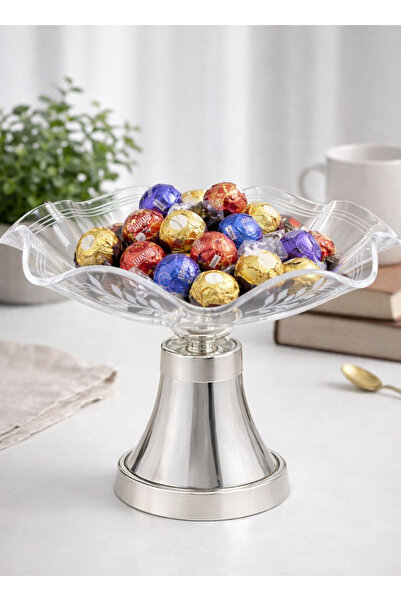 ALQANNAS Acrylic Candy Server with Silver Stainless Steel Base | Modern Sweet...