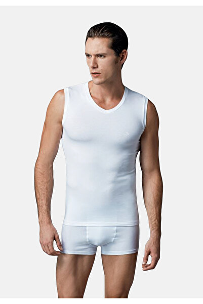 Eros White Ers006 Compact V-Neck Sleeveless T-Shirt 2-Piece