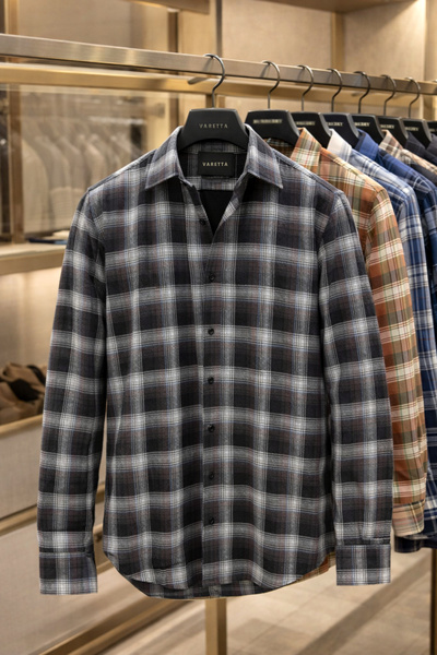 Varetta Erkek Siyah Kışlık Gömlek Klasik Kesim Cepli Kareli