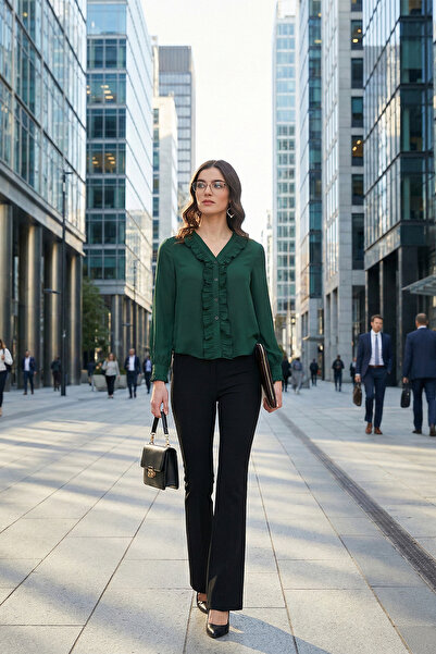 Lela Standard Fit V-Neck Ruffle Long Sleeve Shirt Shirt 611Go00341