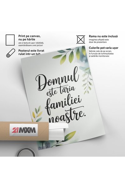 21mxm Poster religios, fără ramă, cu imprimeu digital românesc - Domnul este puterea familiei noastre