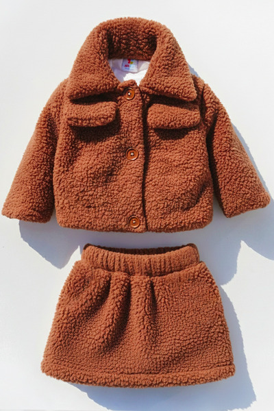 bshood X İpek Atlas Kız Bebek Peluş Etekli Kışlık Takım