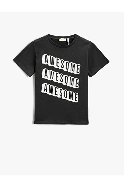 Koton Βαμβακερό κοντομάνικο μπλουζάκι με στάμπα σλόγκαν