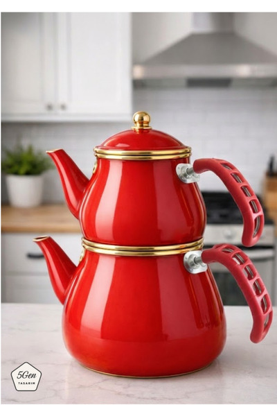 5Gen Tasarım Demir Saplı Çaydanlıklar İçin Silikon Tutacak Seti (Kırmızı)