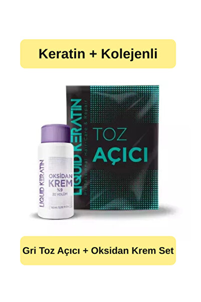 Liquid Keratin Keratinli Gri Toz Açıcı, Oksidan Kremli Set - Yakmadan Saç Ren...