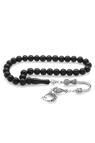 Tesbihane Kararmaz Metal Ay Yıldız Püsküllü Rus Oltu Tesbih (M-1) 10010028