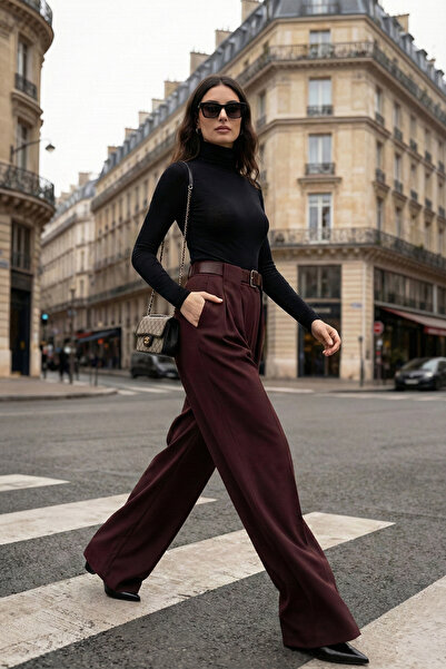 Lela Широкі штани з високою талією, широкими штанинами та ременем ШТАНИ 6923855