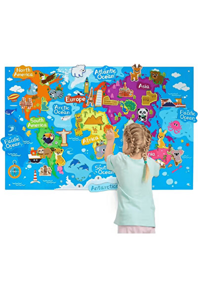 robokids خريطة العالم التعليمية من اللباد مونتيسوري مقاس 70*109 سم