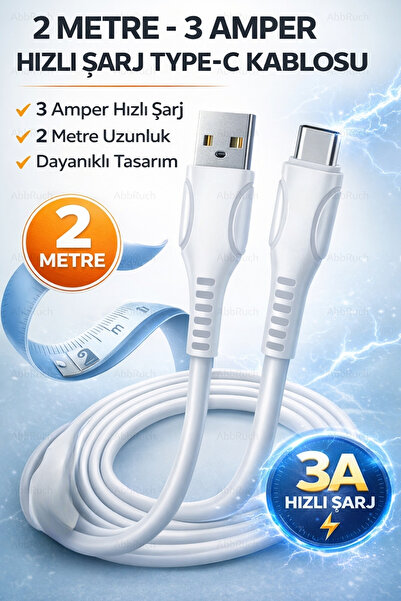 Abbruch 2 Metre 3A Type-C Şarj ve Data Kablosu | Hızlı Şarj – Dayanıklı – Güv...