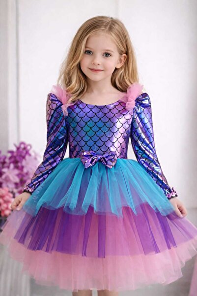 BOZTAŞ BEBE DENİZKIZI UZUN KOLLU TAÇLI ABİYE & DOĞUM GÜNÜ ELBİSESİ & DENİZKIZ...