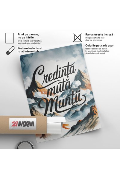 21mxm Unframed Religious Canvas Poster in Romanian - Digital Print - Credinta Muta Muntii