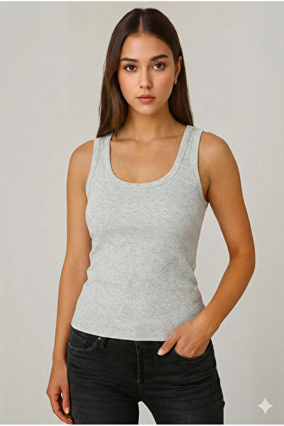 MİO ESTİLO Tricou cu bretele late pentru femei tricotaj cu striații material ...