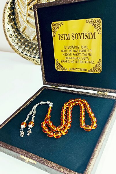 ŞAHBEY TESBİH Kişiye Özel Harfli Ateş Kehribar Tesbih Premium Kutulu