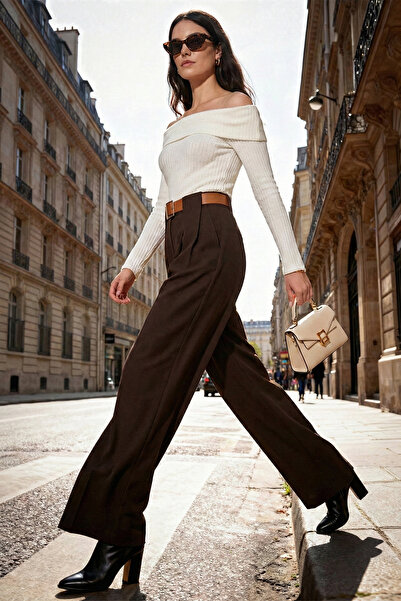 Lela Wide Leg High Waist Wide Leg Belt Detailed Trousers Pants 6923855