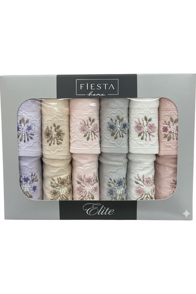 Fiesta Tekstil طقم مناشف هيلين مطرزة يدويًا مكون من 12 قطعة للأم والابنة