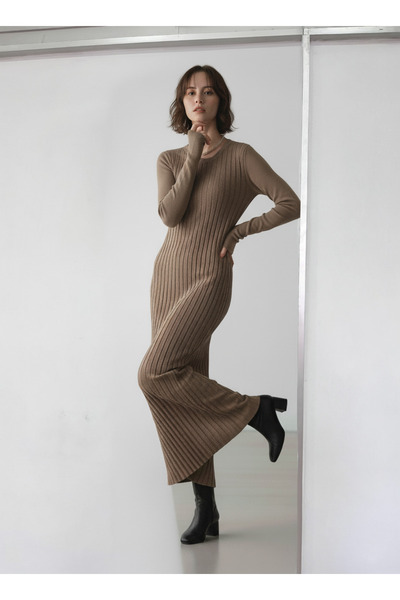 Sea Style Μακρύ πλεκτό φόρεμα με ραβδώσεις