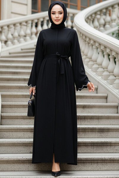 Neva Style Kemerli Siyah Tesettür Ferace 29125S
