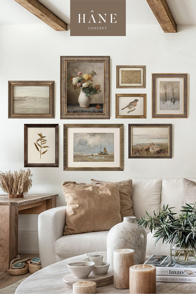 Hane Concept Galeri Duvar Stili 8’li Vintage Çerçeve Seti – Zamansız Salon Du...
