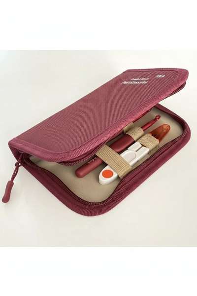 iğne izi Set de croșetat roșu, geantă și foarfece, 9 croșete