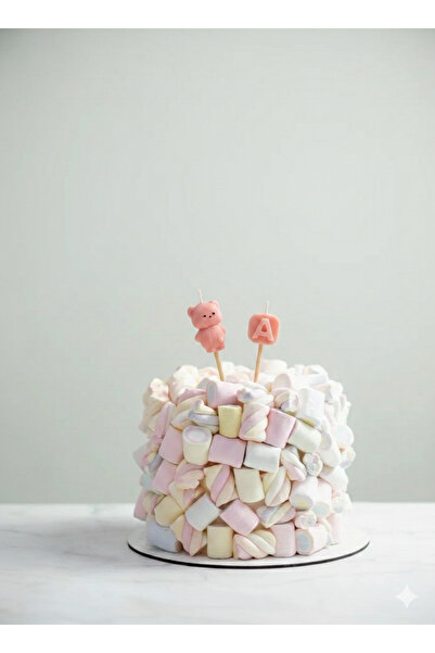 Mis Mum Studio Kişiye Özel Harf Mum & Ayıcık Figürlü Doğum Günü Pasta Mum Set...