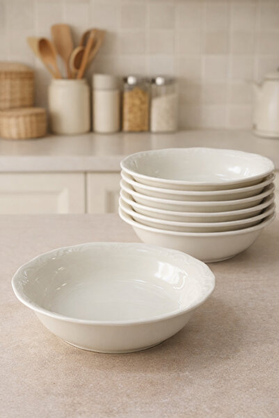 Evila 6’lı Porselen Derin Yemek Tabağı Seti 17,5 cm – Sunum Tabağı, Sulu Yeme...