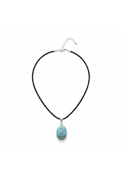 Tesbihane Kadın Firuze Doğaltaş Cevşen Kolye - Hilye-i Şerif Yazılı - Elips T...