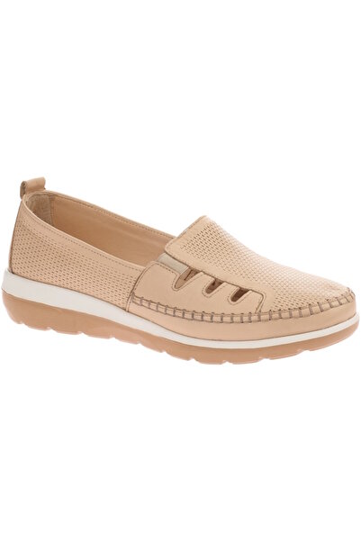 Voyager D26Ya-0110 Beige Skin Leather Comfort Women's Ballerina Shoes