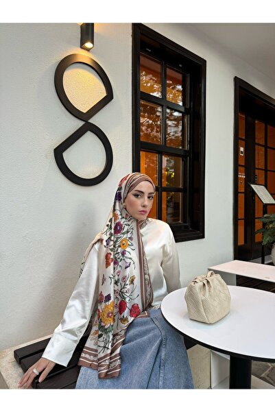 tomrisboutique شال فاخر من الحرير حجاب للفصول الأربعة بنمط زهور مزدوجة وتصميم...
