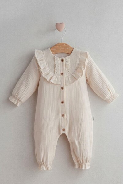 Cantoy Vintage Dantel Detaylı Müslin Bebek Tulumu