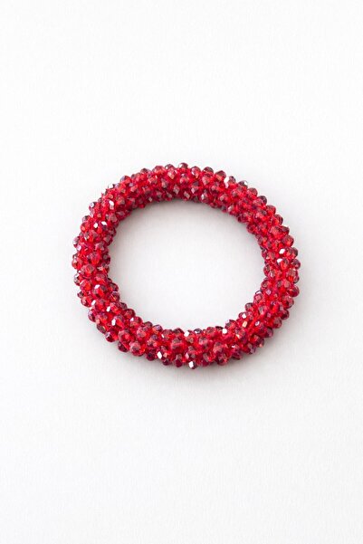 TAKIŞTIR Gumena kopča sa detaljima od perli crvene boje