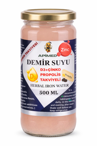 APİMED محلول الحديد 500 مل - مكمل الحديد العشبي المعزز بفيتامين د3 + الزنك + ...