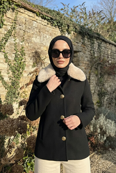 Zeneva Collection Black Fur Collar Lined Cashmere Jacket Coat 2121