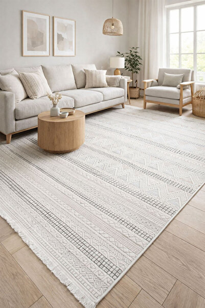 Byhome Bohem İskandinav Desenli Sık Dokuma Toz Çıkarmaz Salon Hol Mutfak Halısı