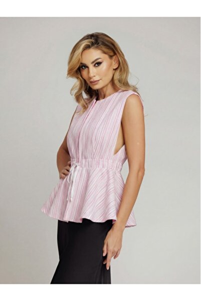 conceptAtrois Tailored Peplum Vest (white with fine pink layers)