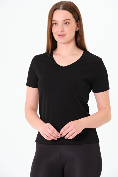 Sortie Women's V-Neck Short Sleeve Relaxed Fit Modal Fabric Black Color Basic...