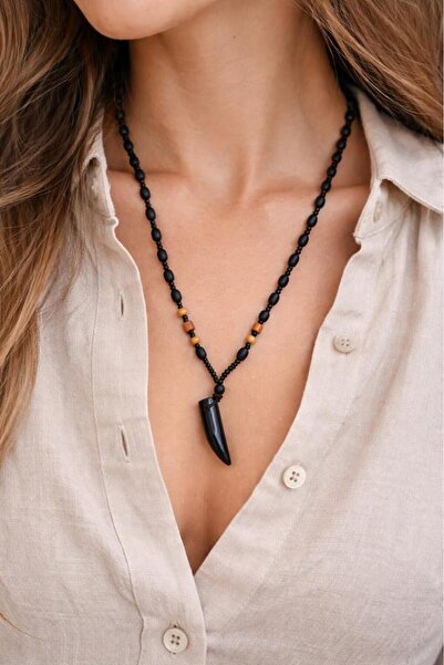 Hd Marketim Unisex Black Beaded Necklace – Men's & Women's Necklace with Ivor...