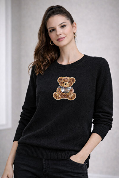 TUSSE Жіночий елегантний светр з вишивкою ведмедиком, великий розмір, трикота...