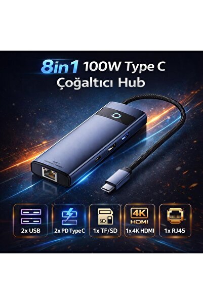 coofbe Multiport PD 100W 8in1 Type-C to Dönüştürücü Hub Type-C to Rj45 HDMI4K...