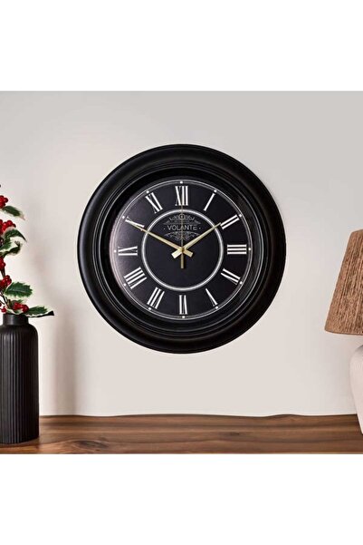volante Rustic Vintage Duvar Saati - Siyah - 45 cm