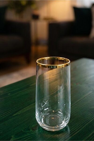 DECOSTYLE 6 Pieces of Soft Drink Glasses with Extra Real Gold