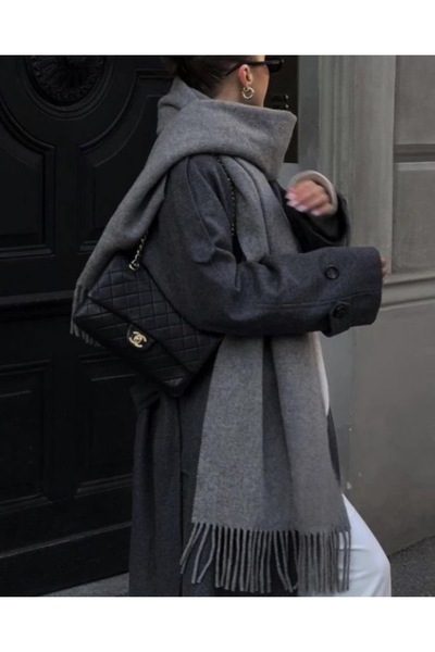 stravis Tasseled Gray Soft Textured Shoulder Shawl Scarf