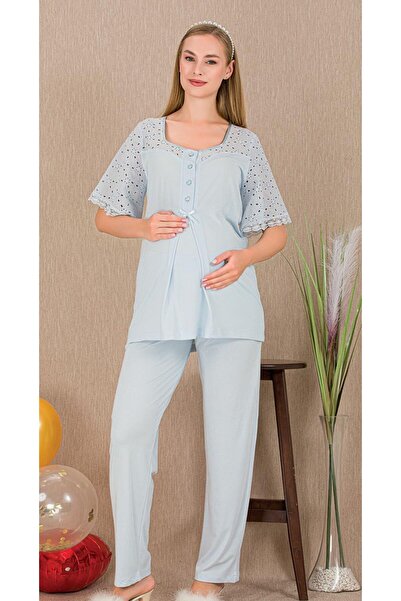ESPEBA Pregnant Women's Maternity Pajama Set Top and Bottom Two-Piece Lace Trim