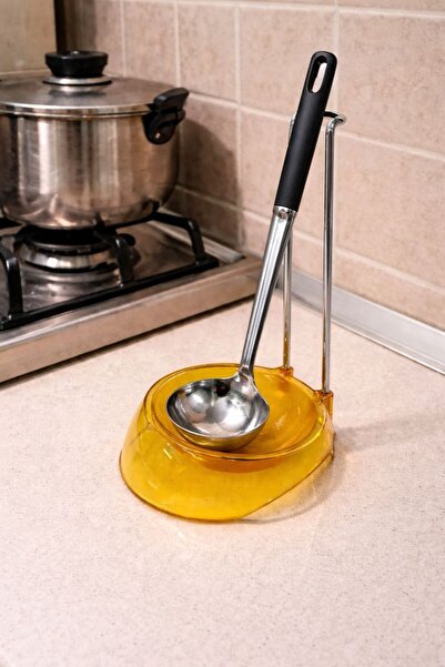 Kitchen Smile Sarı Metal Askılı Damlatmaz Şeffaf Tezgah Üstü Kepçe Altı