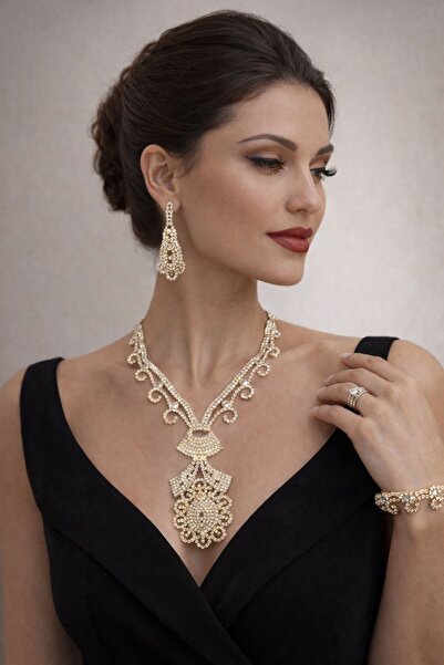 MİHRES SULTAN ZAREFETİ SET KOLYE KÜPE BİLEKLİK YÜZÜK 4'LÜ SET ALTIN NAĞME SET...