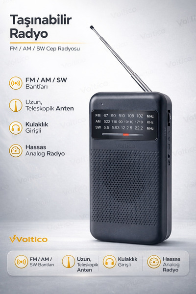 Voltico Taşınabilir Radyo| FM / AM / SW | Acil Durum ve Günlük Kullanım Cep R...
