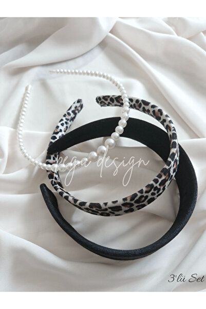 pegu baby collection طقم من 3 قطع: تاج مخملي واسع، تاج ليوبارد، وتاج لؤلؤ متس...