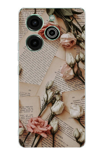 TechTree حافظة سيليكون مطبوع متوافقة مع هاتف Tecno Pova 6 Pro بتصميم ورود الج...