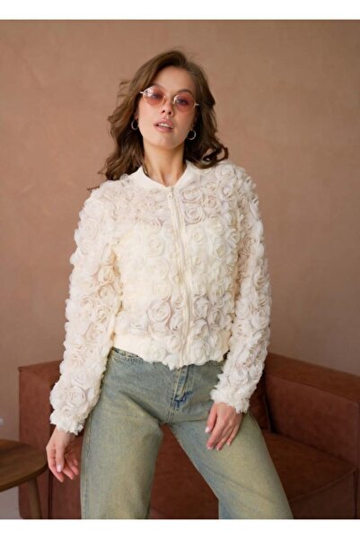 fuşyha butik Çiçek Desenli Fermuarlı Mevsimlik Ceket