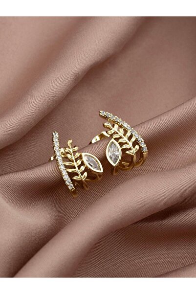 Zuum XUPING ÖZEL SERİ 14K BAŞAK DETAY ZİRKON TAŞLI ÇELİK KÜPE