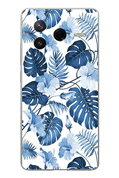 TechTree حافظة سيليكون مطبوع متوافقة مع Poco F7 Pro بنمط أوراق الشجر الزرقاء ...